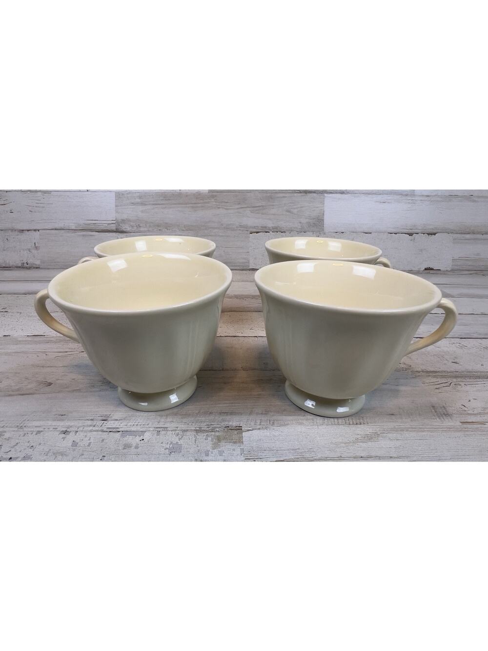 Set of 4 Wedgwood Queens Shape Cream on Cream Creamware Tea Coffee Cups England